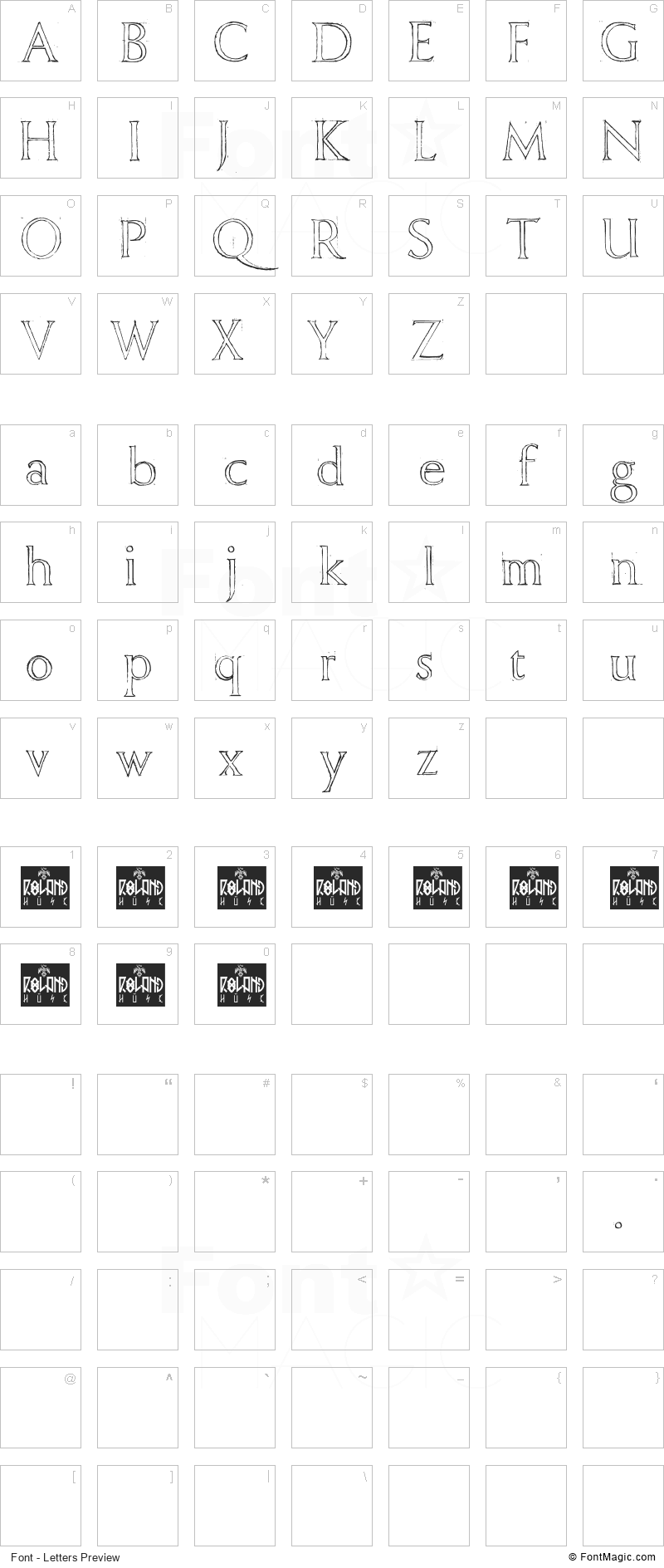 Freehand Roman Font - All Latters Preview Chart